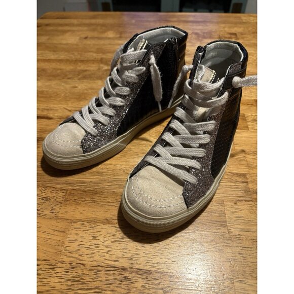 SHU SHOP Rooney High Top Black Snake Print Glitter Star Suede Sneakers Size 6 - Picture 1 of 7